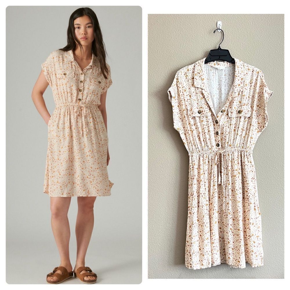 Lucky Brand Floral Print Short Sleeve Shirt Dress